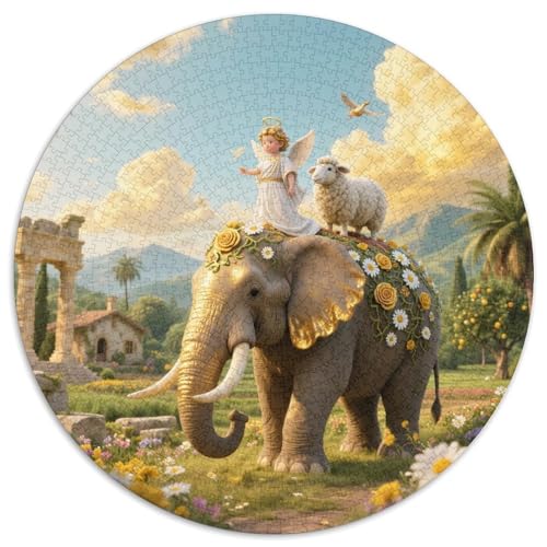Elefanten 1000 Stück Puzzles VerringerterDruck Tier Rundes Puzzle Puzzle-Spiele Wand Dekoration Geschenk (67.5x67.5cm) von XDDBYUIZP