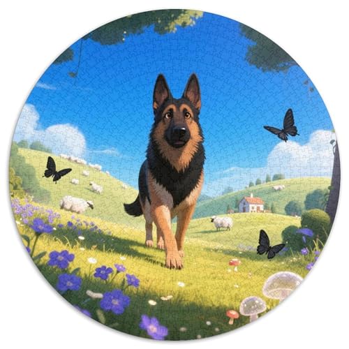 Elsässischer Hund 1000 PCS Puzzles Stressabbau Spielzeug Für Familienpuzzle Süße Haustiere Circular Puzzle Puzzle-Spiele Wand Dekoration Geschenk (67.5x67.5cm) von XDDBYUIZP