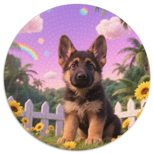 Elsässischer Hund 1000 Stück Puzzle Stressabbau-Spielzeug Für Erwachsene Kinder Süße Haustiere Rund Puzzle Puzzle-Spiele Wand Dekoration Geschenk (67.5x67.5cm) von XDDBYUIZP