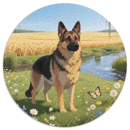 Elsässischer Hund 1000 Stück Puzzles Stressabbau-Spielzeug Für Erwachsene Kinder Süße Haustiere Rundes Puzzle Puzzle-Spiele Wand Dekoration Geschenk (67.5x67.5cm) von XDDBYUIZP
