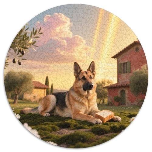 Elsässischer Hund 1000 Stück Puzzles VerringerterDruck Süße Haustiere Rundes Puzzle Puzzle-Spiele Wand Dekoration Geschenk (67.5x67.5cm) von XDDBYUIZP