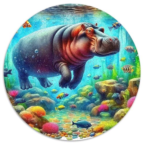 Hippopotamus 1000 PCS Puzzle Stressabbau-Spielzeug Für Erwachsene Kinder Rundes Puzzle Puzzle-Spiele Wand Dekoration Geschenk (67.5x67.5cm) von XDDBYUIZP
