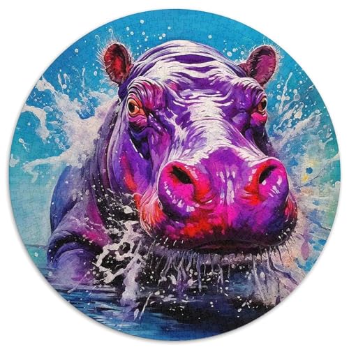 Hippopotamus 1000 Stück Puzzle VerringerterDruck Runden Puzzle Puzzle-Spiele Wand Dekoration Geschenk (67.5x67.5cm) von XDDBYUIZP