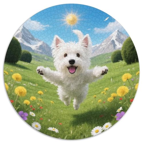Hochland weißer Hund 1000 Stück Puzzle Stressabbau Spielzeug Für Familienpuzzle Süße Haustiere Circular Puzzles Puzzle-Spiele Wand Dekoration Geschenk (67.5x67.5cm) von XDDBYUIZP