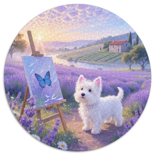 Hochland weißer Hund 1000 Stück Puzzle VerringerterDruck Süße Haustiere Circular Puzzles Puzzle-Spiele Wand Dekoration Geschenk (67.5x67.5cm) von XDDBYUIZP