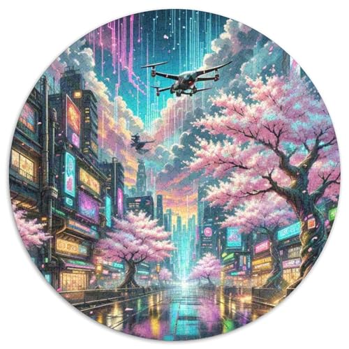 Kirschblüte 1000 Stück Puzzle Stressabbau-Spielzeug Für Erwachsene Kinder Landschaft Runden Puzzle Puzzle-Spiele Wand Dekoration Geschenk 1000pcs (67.5x67.5cm) von XDDBYUIZP