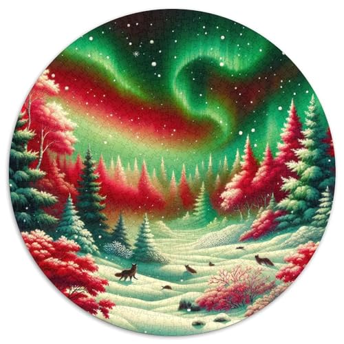 Magische Winter Aurora 1000 Stück Puzzles VerringerterDruck Runden Puzzle Puzzle-Spiele Wand Dekoration Geschenk (67.5x67.5cm) von XDDBYUIZP