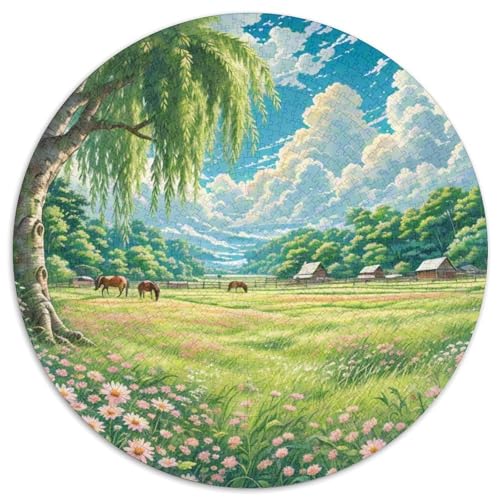 Pferd 1000 Stück Puzzle Stressabbau Spielzeug Für Familienpuzzle Süße Haustiere Runden Puzzle Puzzle-Spiele Wand Dekoration Geschenk 1000pcs (67.5x67.5cm) von XDDBYUIZP