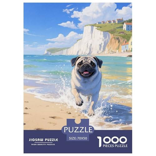 Pug Jigsaw Geeignet Für Erwachsene Und Kinder Kreativ 1000 Stück niedlich Haustier Spaß Herausforderend Unique Home Decor 70x50cm von XDDBYUIZP