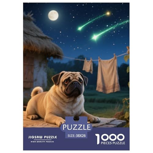 Pug Jigsaw Geeignet Für Erwachsene Und Kinder Kreativ 1000 Teile niedlich Haustier Spaß Herausforderend Unique Home Decor 38x26cm von XDDBYUIZP