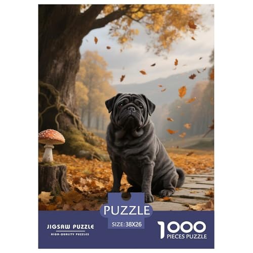Pug Jigsaw Geeignet Für Erwachsene Und Kinder Kreativ 1000 Teile niedlich Haustier Spaß Herausforderend Unique Home Decor 38x26cm von XDDBYUIZP