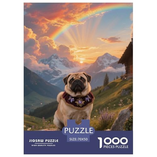 Pug Puzzle Geeignet Für Erwachsene Und Kinder Kreativ 1000 Teile niedlich Haustier Spaß Herausforderend Unique Home Decor 70x50cm von XDDBYUIZP