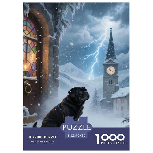 Pug Puzzles Geeignet Für Erwachsene Und Kinder Kreativ 1000 Stück niedlich Haustier Spiele Unique Home Decor 70x50cm von XDDBYUIZP