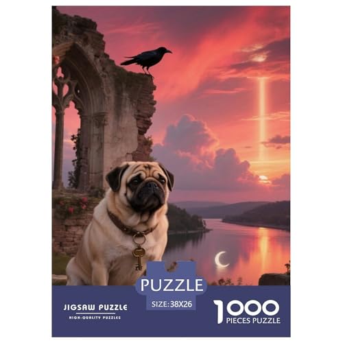 Pug Puzzles Geeignet Für Erwachsene Und Kinder Kreativ 1000 Teile niedlich Haustier Spiele Unique Home Decor 38x26cm von XDDBYUIZP