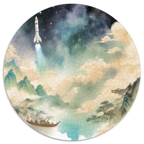 Rocket 1000 Stück Puzzle Stressabbau Spielzeug Für Familien Raumfahrzeug Rundes Puzzle Spiele Wand Dekoration Geschenk (67.5x67.5cm)​ von XDDBYUIZP