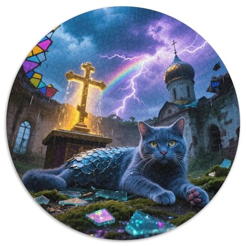 Russisch Blau 1000 Stück Puzzles Süße Haustiere Circular Puzzle Puzzle-Spiele Wand Dekoration Geschenk (67.5x67.5cm) von XDDBYUIZP