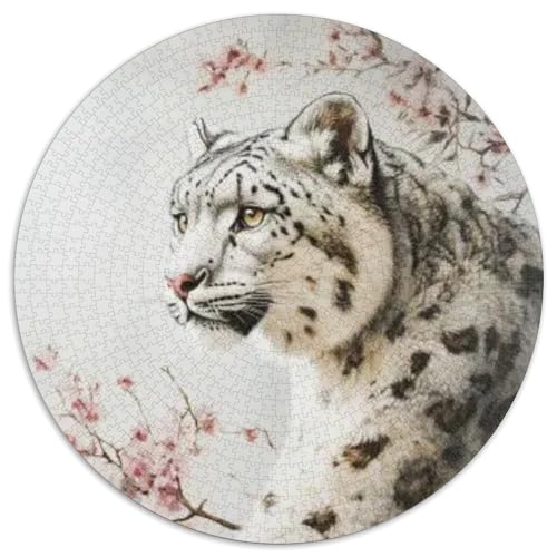 Schneeleopard 1000 Stück Puzzles VerringerterDruck Tier Circular Puzzle-Spiele Wand DekoRatteteion Geschenk (67.5x67.5cm)​ von XDDBYUIZP