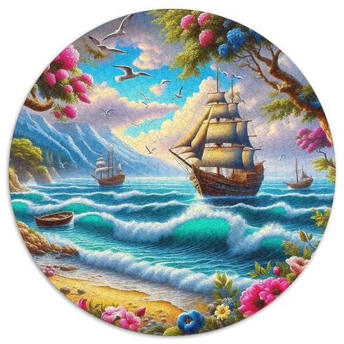 Segelboot 1000 Stück Puzzles VerringerterDruck Rundes Puzzle Puzzle-Spiele Wand Dekoration Geschenk (67.5x67.5cm) von XDDBYUIZP