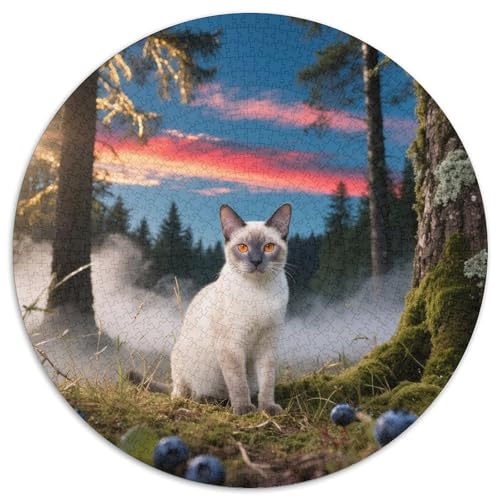 Siamisches Kätzchen 1000 Stück Puzzle Stressabbau Spielzeug Für Familienpuzzle Süße Haustiere Circular Puzzle Puzzle-Spiele Wand Dekoration Geschenk (67.5x67.5cm) von XDDBYUIZP