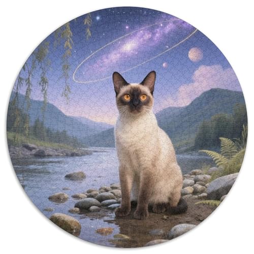Siamisches Kätzchen 1000 Stück Puzzles Stressabbau-Spielzeug Für Erwachsene Kinder Süße Haustiere Circular Puzzles Puzzle-Spiele Wand Dekoration Geschenk (67.5x67.5cm) von XDDBYUIZP
