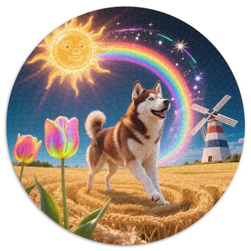 Sibirischer Husky 1000 PCS Puzzle Stressabbau-Spielzeug Für Erwachsene Kinder Süße Haustiere Rund Puzzle Puzzle-Spiele Wand Dekoration Geschenk (67.5x67.5cm) von XDDBYUIZP