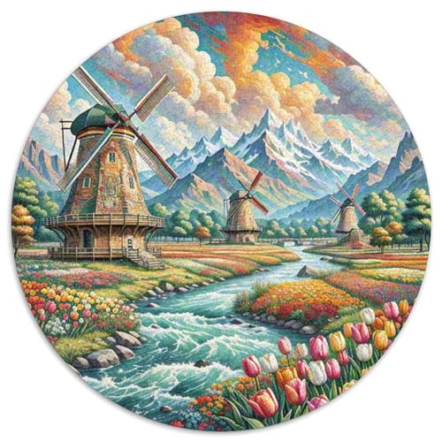 Windmühle 1000 PCS Puzzles Stressabbau-Spielzeug Für Erwachsene Kinder schön Runden Puzzle-Spiele Wand DekoRatteteion Geschenk (67.5x67.5cm)​ von XDDBYUIZP