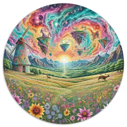 Windmühle 1000 PCS Puzzles Stressabbau Spielzeug Für Familienpuzzle schön Rund Puzzle-Spiele Wand DekoRatteteion Geschenk (67.5x67.5cm)​ von XDDBYUIZP