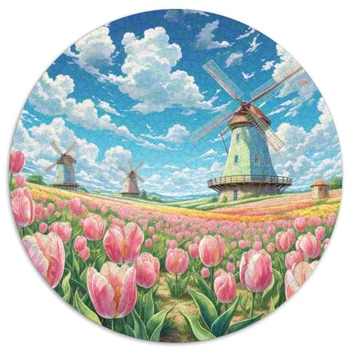 Windmühle 1000 PCS Puzzles Stressabbau Spielzeug Für Familienpuzzle schön Rund Puzzle-Spiele Wand DekoRatteteion Geschenk (67.5x67.5cm)​ von XDDBYUIZP