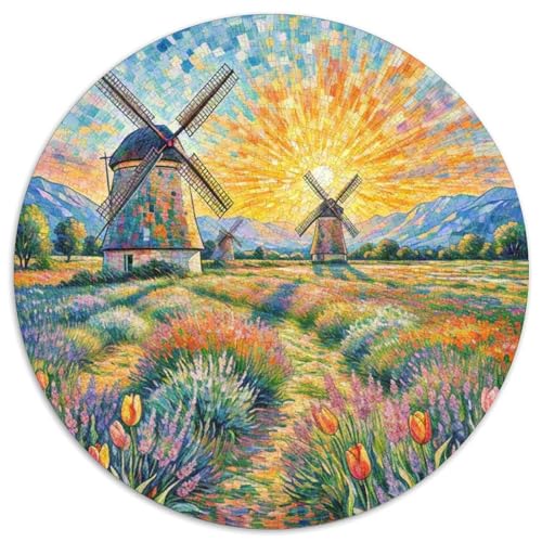 Windmühle 1000 PCS Puzzles Stressabbau Spielzeug Für Familienpuzzle schön Rund Puzzle-Spiele Wand DekoRatteteion Geschenk (67.5x67.5cm)​ von XDDBYUIZP