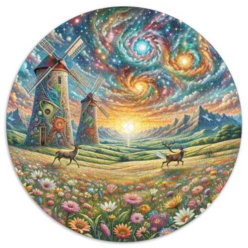 Windmühle 1000 PCS Puzzles Stressabbau Spielzeug Für Familienpuzzle schön Rundes Puzzle-Spiele Wand DekoRatteteion Geschenk (67.5x67.5cm)​ von XDDBYUIZP