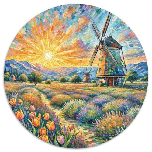 Windmühle 1000 PCS Puzzles Stressabbau Spielzeug Für Familienpuzzle schön Rundes Puzzle-Spiele Wand DekoRatteteion Geschenk (67.5x67.5cm)​ von XDDBYUIZP