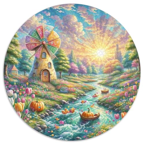 Windmühle 1000 PCS Puzzles Stressabbau Spielzeug Für Familienpuzzle schön Rundes Puzzle-Spiele Wand DekoRatteteion Geschenk (67.5x67.5cm)​ von XDDBYUIZP