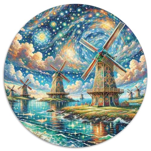 Windmühle 1000 Stück Puzzle Stressabbau-Spielzeug Für Erwachsene Kinder schön Circular Puzzle-Spiele Wand DekoRatteteion Geschenk (67.5x67.5cm)​ von XDDBYUIZP