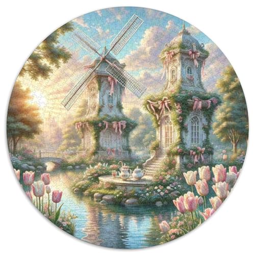 Windmühle 1000 Stück Puzzle Stressabbau-Spielzeug Für Erwachsene Kinder schön Runden Puzzle-Spiele Wand DekoRatteteion Geschenk (67.5x67.5cm)​ von XDDBYUIZP