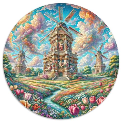 Windmühle 1000 Stück Puzzle VerringerterDruck schön Rundes Puzzle-Spiele Wand DekoRatteteion Geschenk (67.5x67.5cm)​ von XDDBYUIZP