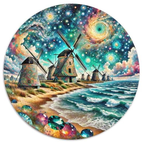 Windmühle 1000 Stück Puzzle VerringerterDruck schön Rundes Puzzle-Spiele Wand DekoRatteteion Geschenk (67.5x67.5cm)​ von XDDBYUIZP