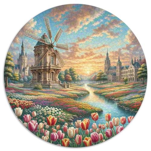 Windmühle 1000 Stück Puzzles Stressabbau-Spielzeug Für Erwachsene Kinder schön Runden Puzzle-Spiele Wand DekoRatteteion Geschenk (67.5x67.5cm)​ von XDDBYUIZP