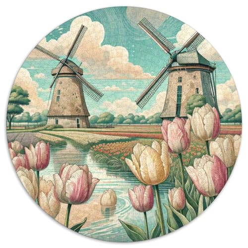 Windmühle 1000 Stück Puzzles Stressabbau Spielzeug Für Familienpuzzle schön Rund Puzzle-Spiele Wand DekoRatteteion Geschenk (67.5x67.5cm)​ von XDDBYUIZP