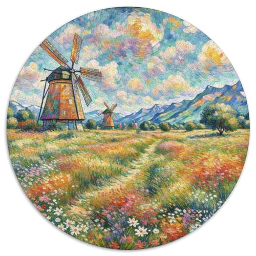 Windmühle 1000 Stück Puzzles VerringerterDruck schön Circular Puzzle-Spiele Wand DekoRatteteion Geschenk (67.5x67.5cm)​ von XDDBYUIZP