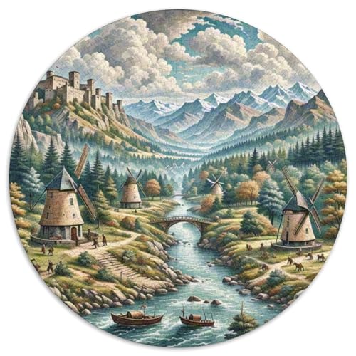 Windmühle 1000 Stück Puzzles VerringerterDruck schön Circular Puzzle-Spiele Wand DekoRatteteion Geschenk (67.5x67.5cm)​ von XDDBYUIZP