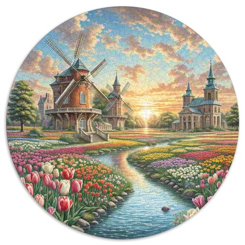 Windmühle 1000 Stück Puzzles VerringerterDruck schön Rund Puzzle-Spiele Wand DekoRatteteion Geschenk (67.5x67.5cm)​ von XDDBYUIZP