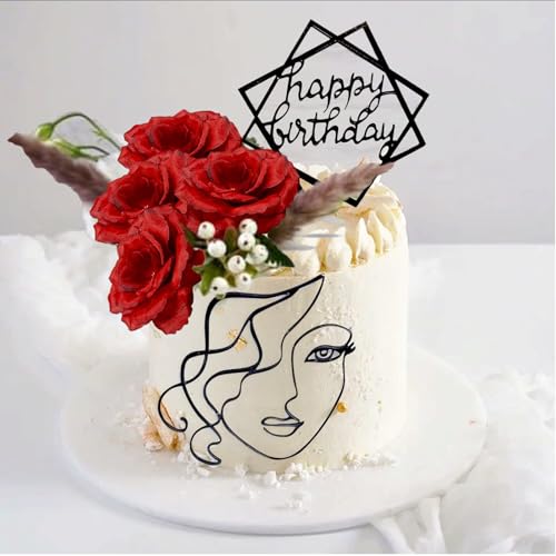 Art Lady Face Cake Topper mit Blumen Geburtstag Kuchen Dekorationen Frauen Rot Acryl Kuchen Topper für Frauen von XDGBGFN