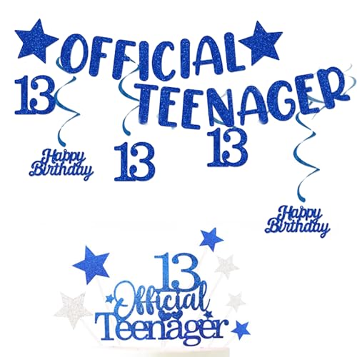 Offizieller Teenager 13 Tortenaufsätze Toppers mit Sternen,6 Blauen Glitzernde Hängenden Wirbeln Banner Dekoration für Geburtstag Party-Dekorationen von XDGBGFN