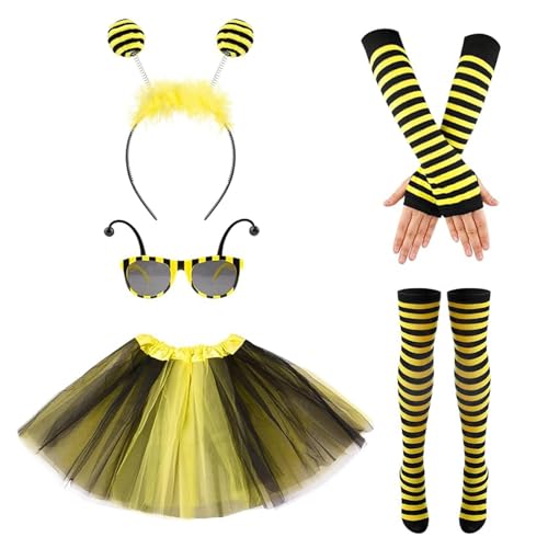 XDGBGFN 5 Stück Bienenkostüm Erwachsene Karneval Cosplay Kostüm Bienen Haarreif Tüllrock Gestreifte Überkniestrümpfe Lange Handschuhe Zubehör für Karneval Kostüm Damen XDGBGFN 5 Stück Bienenkostüm Erwachsene Karneval Cosplay Kostüm Bienen Haarreif Tüllrock Gestreifte Überkniestrümpfe Lange Handschuhe Zubehör für Karneval Kostüm Damen von XDGBGFN