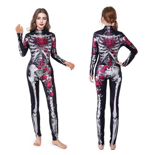 XDGBGFN Lady Halloween Skelett Kostüm, Halloween Kostüm Damen Perfektes Kostüm für Halloween, Weihnachten, Karneva Halloween Kostüm Anzug Damen (XL) von XDGBGFN