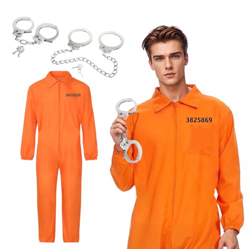 XDGBGFN Sträfling Kostüm Herren Häftling Kostüm Gefangener Kostüm Orange Gefangener Kostüm für Karneval Sträfling Cosplay Erwachsene (XL) von XDGBGFN