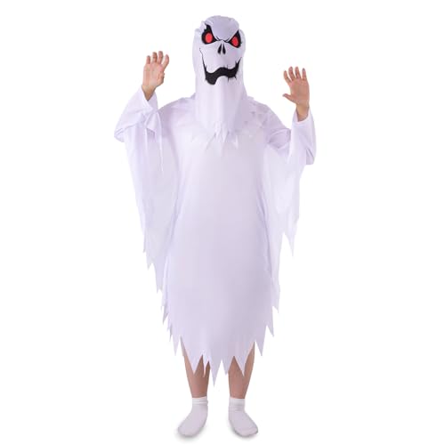 XDGBGFN Weißes Gespenster Halloween Kostüm Kopfbedeckung und Bademantel für Halloween Fasching Dress Up Party (L) von XDGBGFN