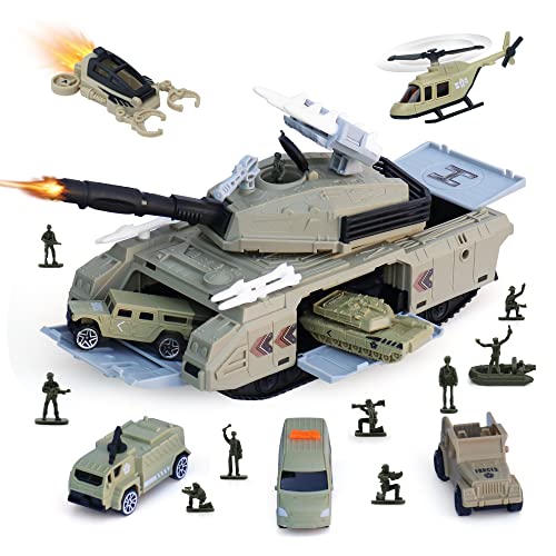 XDUOYJOY Militärische Panzer Spielzeug-Sets, Armee Spielzeug mit 7 Fahrzeugen, Armee Männer Trucks Hubschrauber Geburtstagsgeschenk für Jungen Alter 4-7, Einfach zu Verstauen XDUOYJOY Militärische Panzer Spielzeug-Sets, Armee Spielzeug mit 7 Fahrzeugen, Armee Männer Trucks Hubschrauber Geburtstagsgeschenk für Jungen Alter 4-7, Einfach zu Verstauen von XDUOYJOY