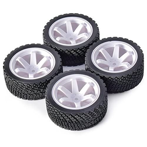 XEBRAD 4 STÜCKE 12mm Hex 67mm Gummireifen Felge 1/10 Rolly, for HPI, WR8, for HSP, 94177, for Wltoys, 1/14 144001 RC Auto, for Tamiya, Rallye Auto RC-Autoreifen(8006 702 White) von XEBRAD