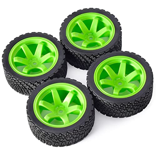 XEBRAD 4 STÜCKE 12mm Hex 67mm Gummireifen Felge 1/10 Rolly, for HPI, WR8, for HSP, 94177, for Wltoys, 1/14 144001 RC Auto, for Tamiya, Rallye Auto RC-Autoreifen(8006 703 Green) von XEBRAD